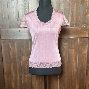 Kenar Pink Lace Accent Blouse